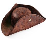 Srnede Pirate Hat Women Tricorn Hat Brown Pirate Hat Men Leather Faux Leather Hat Vintage Hat Wrinkle Hat Distressed