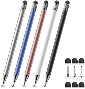 Stylus (5 Pcs), 2-in-1 Stylus Pen for Touch Screen, High Precision and Sensitivity, Suitable for iPhone/ipad/Android Tablets, Compatible with All Touch Screens (Black/White/Blue/Rose Gold/Silver)