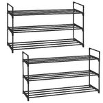 SONGMICS 3-Tier Shoe Rack, Shoe Storage Organiser, Set of 2 Metal Storage Rack, Stackable Shoe Shelf, for Hallway, Living Room, Bedroom, Cloakroom, 30 x 92 x 54 cm, Black LSA06BK