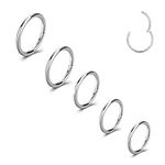 QXXPVV 5Pcs Hoop Nose Rings 20G 18G Stainless Steel Piercing Ring for Nose Septum Cartilage Helix Tragus Conch Rook Daith Lobe Silver/Gold/Rose Gold/Black for Women(5pcs Sliver 20G)…