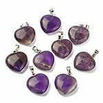 DanLingJewelry 10pcs Natural Amethyst Charms Love Heart Gemstone Charms Healing Chakra Charms with Brass Findings for Jewelry Making