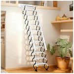 12 Stairs Wall-Mounted Folding Stairs, 10 ft Wall-Mounted Folding Ladder, Attic Ladder Pull Down System, Loft Retractable Stairs with Armrests, for Attic/Basement/Garages, 660 Lbs (12 Steps)