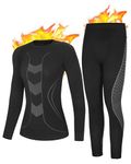 Roadbox Thermal Underwear for Women Base Layer Long Johns Top & Bottom Set Cold Weather Skiing Hunting Workout Black-Grey