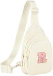 Viverte Small Initial Sling Bag Crossbody Bag Fanny Pack for Girls Women Cute Chest Bag Cross Body Bag Personalized Birthday Gifts for Her Trendy Preppy Stuff Cool Stuff for Teen Girls (Beige-R)