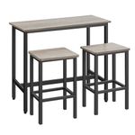 VASAGLE Dining Table Set, Bar Table and Stools, Breakfast Bar Table with 2 Bar Stools, Industrial Steel Frame, Heather Greige and Ink Black LBT218B02