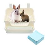 (Combo Pack) White Large Rabbit Litter Box with 10 Ultra Absorbent Pee Pads - 15.75”x11”x7.5” Bunny Litter Box with Deeper 3.5” Pan - Easy to Clean Snap-On Top, Smooth Plastic Grate, and Cage Hooks