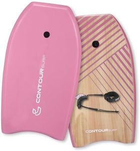 CONTOUR SURF Reed Body Board 33 Inches Bodyboard Body Boards for Beach Kids Lightweight EPS Core Dual Channel Double Swivel Coiled Wrist Leash for All Surfing Levels (Magenta)