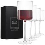 ELIXIR GLASSWARE Wine Glasses Set of 4-500 ml - Square Wine Glasses, Large Red Wine Glasses, White Wine Glasses - Hand Blown Long Stem Wine Glass Set, Premium Crystal Wine Glasses Gift Set