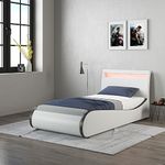 SlumberWorx ORION FAUX LEATHER LED LIGHTS HEADBOARD BED FRAME - SINGLE, SMALL DOUBLE, DOUBLE IN BLACK/WHITE (White, Single)