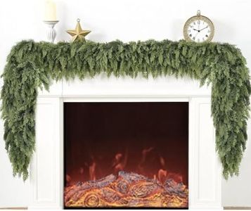 Giauma 2pcs 9FT Christmas Cedar Garland Artificial Realistic | Thick Soft Green Faux Winter Green Pine Garlands for Fireplace Mantel Table Indoor Outdoor Xmas Holiday Home Decoration
