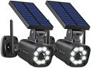 Techage SL669, Solar Battery Powered, Fake Security Camera, Dummy Cameras, Motion-Activated Floodlights, Realistic Look, Easy to Install, IP66 Waterproof, Warning Sticker Included, Pack of 2(Black)