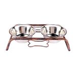 NAAZ PET SUPPLIES Stainless Steel Wrought Iron Dog Bowl Stand Collection Rustic Bone Diner Food and Water Bowls with Iron Stand for Medium Size for Dogs and Cats (900ml X 2)