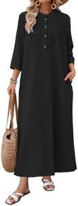 Celmia Cotton Dress for Women Casual Long Sleeve Linen Maxi Dresses Black Large