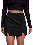 Milumia Women's Casual High Waist Slit Hem Bodycon Mini Skirt, Pure Black, Large