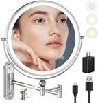 9" Wall Mounted Makeup Lighted Mirror, 4000mAh Rechargeable Double Sided LED Vanity Mirror with Height Adjustable&1X/10X Magnification, 3 Color Lights Touch Screen Dimmable 360°Swivel Bathroom Mirror