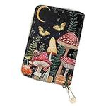 chaqlin Mushroom Butterfly Credit Card Wallet with Zipper,PU Leather Cute Small Coin Wallets RFID Business Protector Card Holder for Women Girls Small Accordion Wallet