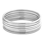 Edforce Stainless Steel Glossy Thin Round Bangle Bracelet Set for Women, Set of 7, 7.8" medium, Metal, stainless steel