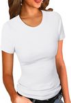 ZAWAPEMIA Women's Short Sleeve T-Shirt Crewneck Summer Tees Shirts Casual Slim Fitted Ribbed Basic Tops M White