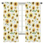 Sweet Jojo Designs Yellow, Green and White Sunflower Boho Floral Window Treatment Panels Curtains - Set of 2 - Farmhouse Watercolor Flower