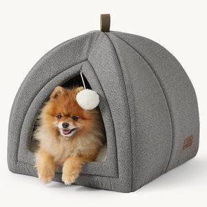 Bedsure Cat Beds for Indoor Cats - 2 in 1 Cat Cave for Large Cats and Small Pets, Foldable Cat House Tent with Removable Washable Cushioned Pillow, Cat Hideaway with Non-Slip Bottom, Grey, 17.3 inches
