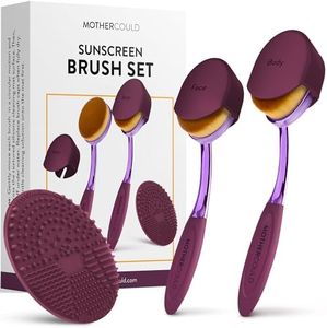 Mothercould Sunscreen Brush Set - Lotion Applicator for Kids, Babies, Families, and Adults | Safe for Face & Body | Travel-Friendly Design with Protective Caps & Cleaning Mat (2 Pack) (Plum)