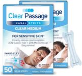 Clear Passage Medium,50 ct Nasal Strips Works Instantly to Improve Sleep, Reduce Snoring, & Relieve Congestion Due to Colds or Allergies (Clear 2 Count)