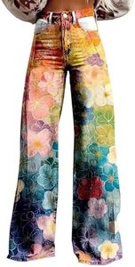 Flare Jeans for Women Vintage Wide Leg Boyfriend Baggy Stretchy High Waisted Trendy Denim Pants with Pockets Greens Medium