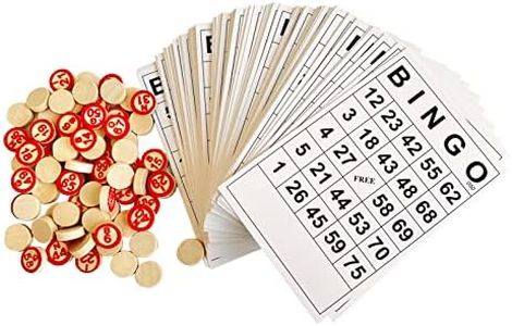 SEETOOOGAMES Vintage Wooden Bingo Game Set-120 Bingo Number Cards and 75 Chess