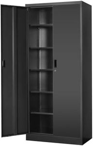 Wanfu Metal Storage Cabinet, 71”H Metal Garage Cabinet with 5 Adjustable Shelves, Locking Storage Cabinets for Garage, Home, Office, Pantry(Black)