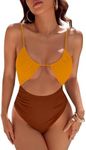 Blooming Jelly Womens One Piece Swimsuit Tummy Control Bathing Suit 2025 Sexy Flattering Cheeky High Cut Out Cute Ladies Swimwear (XX-Large, Brown Amber)