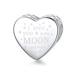 "I Love You to The Moon & Back" Heart Charm 925 Sterling Silver Charm For Pandora Charm Bracelets