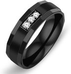 Uloveido Brick Pattern Black Stainless Steel Rings - 6mm Men's Engagement Ring Matching Couples Wedding Bands Set Y4034 (Men Size T1/2)