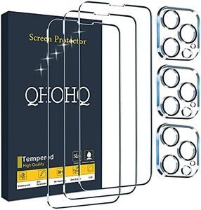QHOHQ 3 Pièces Verre Trempé pour iPhone 13 Pro Max 6.7" avec 3 Pièces Caméra Arrière Protecteur, Ultra Résistant Film Protection écran, 9H Dureté, HD, Anti-Rayures, sans Bulles, Installation Facile