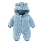 UVIPC Baby Winter Cloths Fleece Hooded Jumpsuit Snowsuit Warm Footie Fleece Romper Bear Cartoon Snowsuit Long Sleeve Outfit Blue