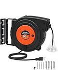 WILAWELS Retractable Extension Cord Reel, 50 FT (15.24M) Heavy Duty Power Cord, 14AWG/3C SJTOW, 3 Grounded Outlets Lighted Triple Tap, 13 Amp Circuit Breaker, UL Listed, Orange B50CR06