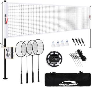 Droop-Proof Badminton Set - 1.26-Inch Reinforced Steel Frame with 4 Nylon Shuttlecocks, Includes 4 Rackets, Boundary Lines & Waterproof Carry Bag - Professional Backyard Badminton Net Kit