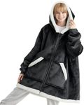 Bedsure Blanket Hoodie - Wearable Blankets for Women with Zipper as Gifts for Mom & Girlfriend, Cozy Men Sherpa hoodie Jacket, Grey Black