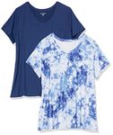 Amazon Essentials Women's Tech Stretch Short-Sleeve V-Neck T-Shirt (Available in Plus Size), Pack of 2, Navy/White Tie Dye, 5X