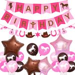 Horse Party Decorations Girls Western Cowgirl Party Decorations for Girls Cowgirl Happy Birthday Banner Garland Derby Pink Brown Horse Latex Balloons