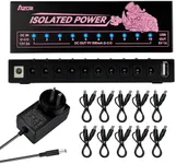 AZOR Guitar Pedal Power Supply 10 Isolated DC Output for 9V (300mA) Effect Pedal Board, with 5V/1A USB Port