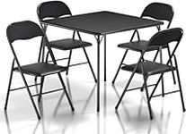 VECELO Folding Portable Card Table Square and Foldable Chair Sets 5PCS with Collapsible Legs & Vinyl Upholstery Padded, Metal, Black, Table1&Chair4