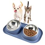 Suhaco Double Dog Bowl Raised Dog Food Bowl Non Slip Stainless Steel Double Bowls with Non-spill for Small Dogs and Cats (Dark Blue)