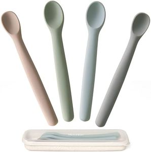 Moonkie Silicone Baby Spoons Set of 4, Two Sizes Feeding Spoon for First Stage 4+ Months, Baby Utensils with Case, Toddler Led Weaning Spoons, Bendable, Chewproof & Boil-proof