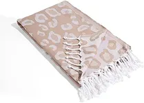 InfuseZen Leopard Print Turkish Towel - 100% Cotton Hammam - Lightweight Pool, Gym orTravel Fouta - Thin & Absorbent Peshtemal for Beach or Bath – Large 69” x 38” (Beige)