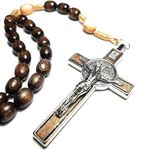 Saint Benedict Rosary OVERSIZED Rosary Blessed by Pope Francis Vatican Rome Holy Father Medal Cross Saint Benedict Patron Saint of Students Honor Veterans US Army solders Addiction Dependence (Brown)