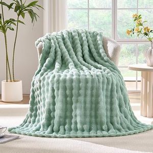 Wajade Sage Green Bubble Throw Blanket Soft Cozy Fleece Bed Throw Washable Warm Blanket for Travel Couch Living Room Outdoor Large Lightweight Thick Home Decor Gifts for Kids Adult All Seasons 60"×80"
