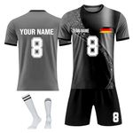 Personalised Football Kits for Men/Women/Kids with Your Name Number Team Logo Football Jersey Football Shirts Shorts Socks Set Unisex Football Training Suit Black