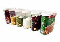 SPC Modular Mini Airtight Space Saver Slim Plastic Fridge Door Kitchen Spices Masala Container Set, 6 Pcs, Rectangular, 300 Ml (White), Beige