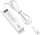 Wall Mount Power Strip with USB, 6 in 1 Mountable Power Strip with 3 AC Outlet and 3 USB Ports, Under Desk Power Strip Mountable Desk Outlet, 6FT Extension Cord, White