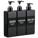 Segbeauty Shower Refillable Dispenser, 3pcs 500ml Empty Pump Press Bottles with Labels, 16.9oz Plastic Soap Dispenser for Bathroom Shower Containers for Body Wash Shampoo Conditioner Lotion Black